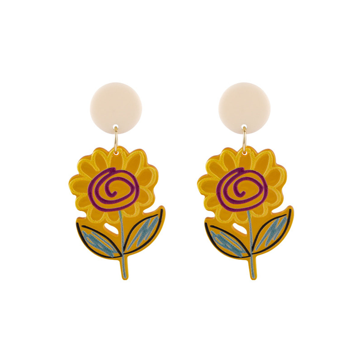 Yellow Acrylic & Enamel Flower Drop Earrings