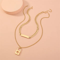 18K Gold-Plated Bar & Heart Lock Necklace Set