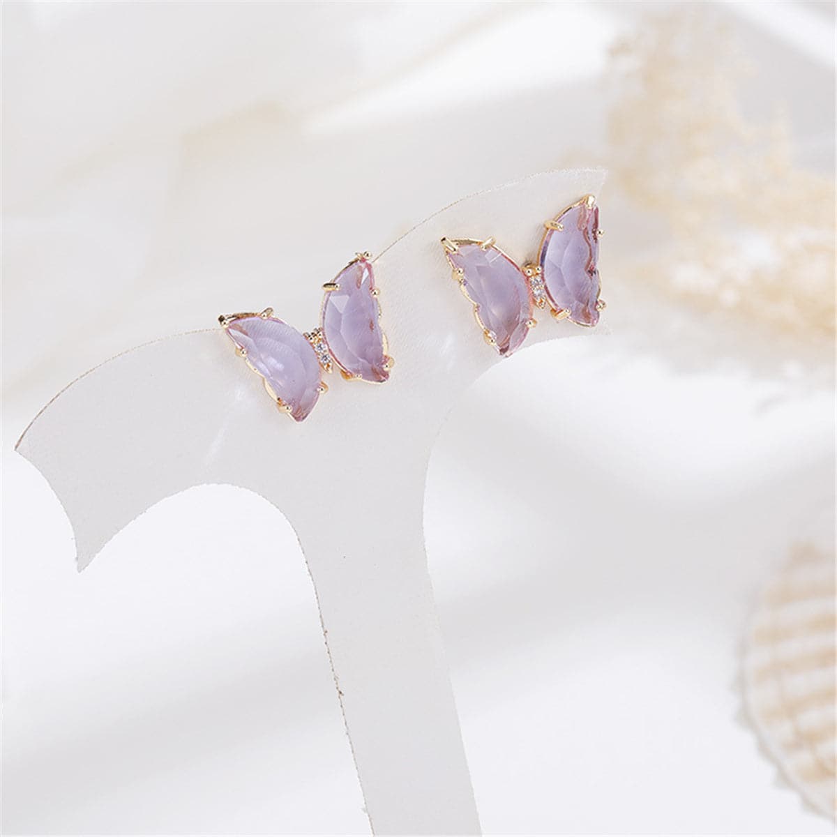 Purple Crystal & 18K Rose Gold-Plated Butterfly Stud Earrings