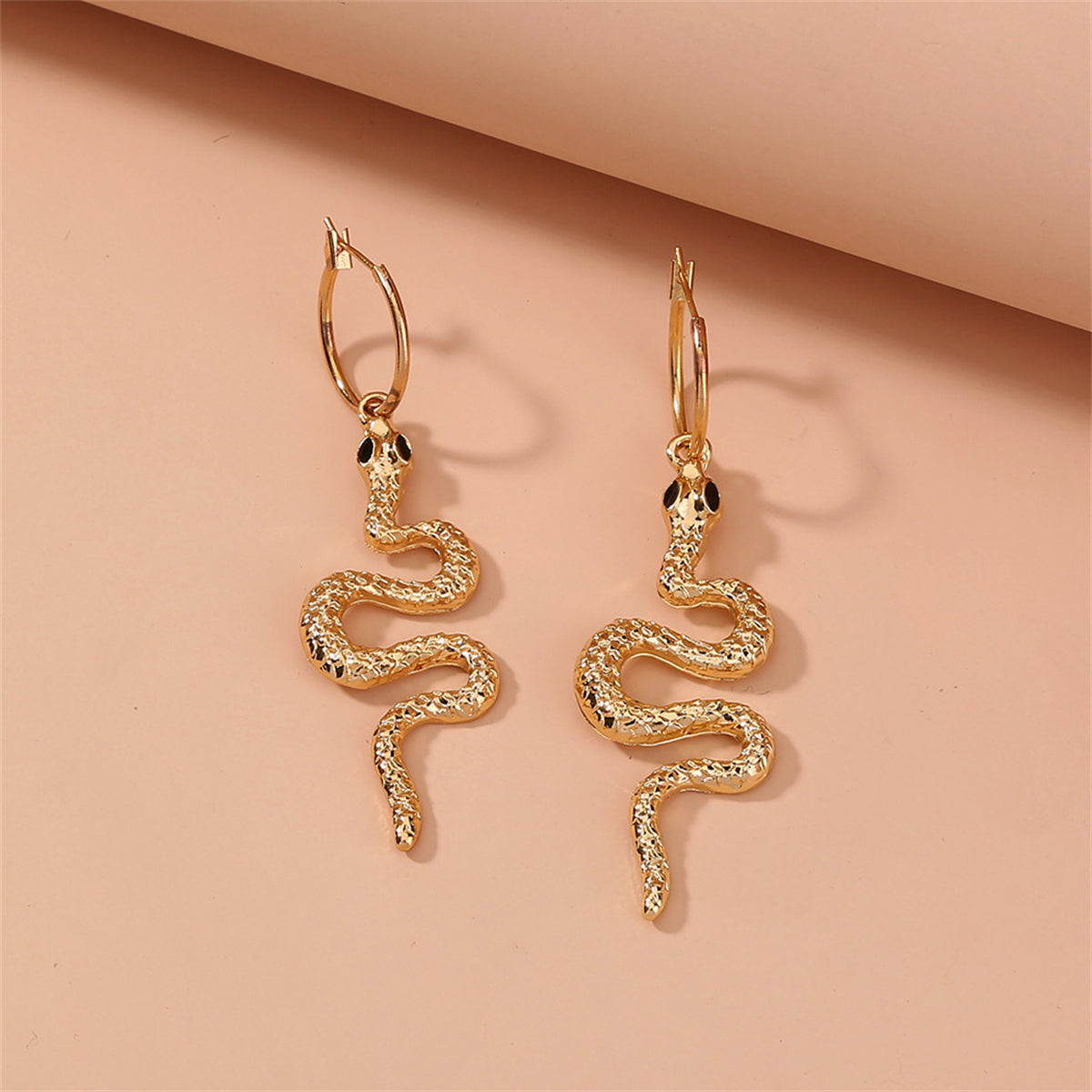 Black Enamel & 18K Gold-Plated Curvy Snake Drop Earrings