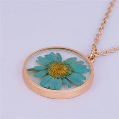 Blue Pressed Mum & 18K Rose Gold-Plated Pendant Necklace