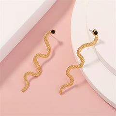 Cubic Zirconia & 18K Gold-Plated Snake Dangle Earrings