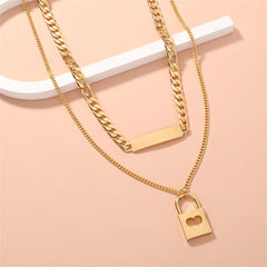 18K Gold-Plated Bar & Heart Lock Necklace Set