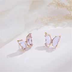 Purple Crystal & 18K Rose Gold-Plated Butterfly Stud Earrings