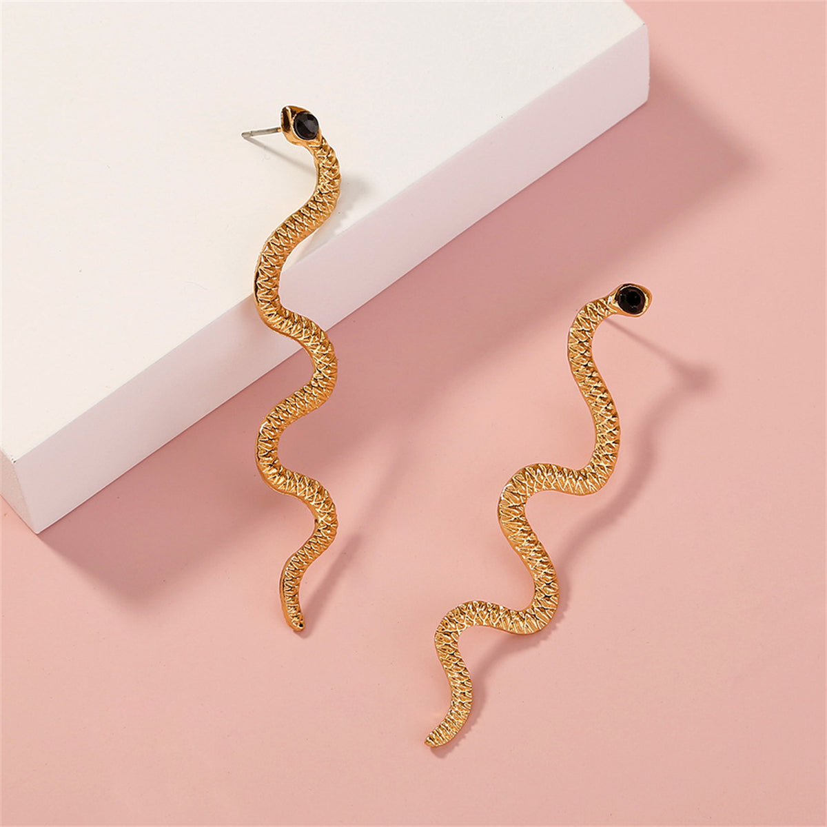 Cubic Zirconia & 18K Gold-Plated Snake Dangle Earrings