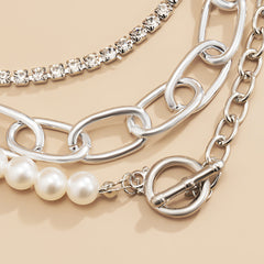 Pearl & Cubic Zirconia Silver-Plated Toggle Choker Necklace Set