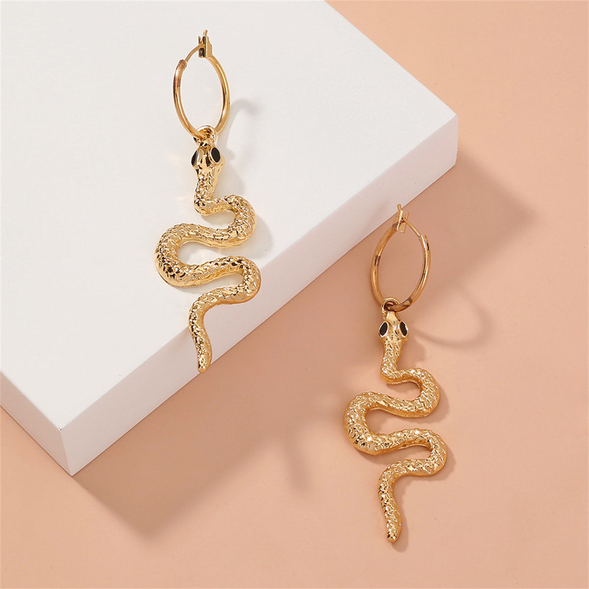 Black Enamel & 18K Gold-Plated Curvy Snake Drop Earrings