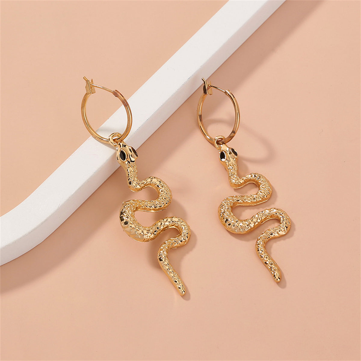 Black Enamel & 18K Gold-Plated Curvy Snake Drop Earrings