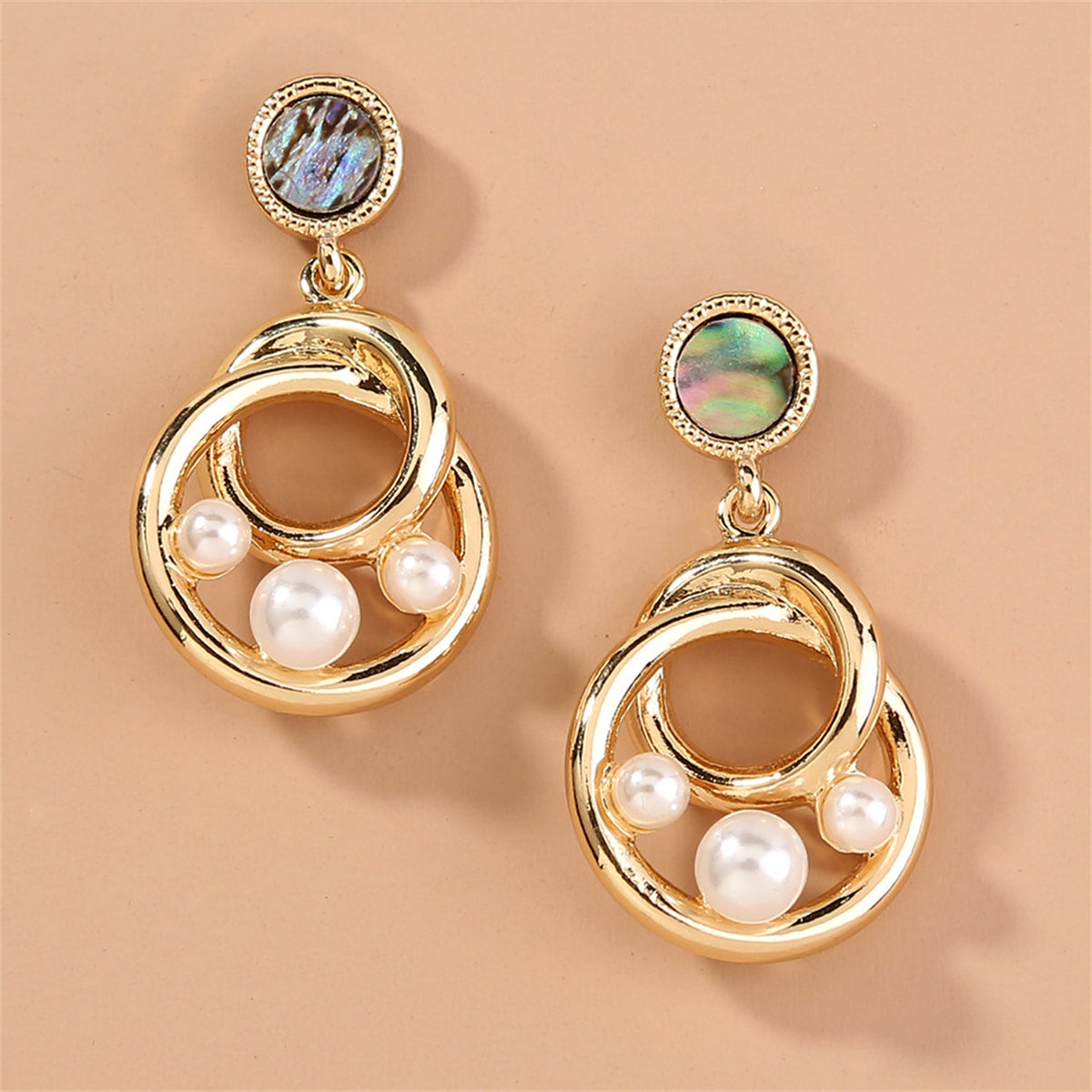 Abalone Shell & Pearl 18K Gold-Plated Interlocking Drop Earrings