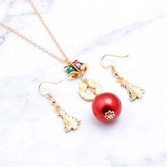 Green & 18K Gold-Plated Christmas Tree Earrings & Wreath Pendant Necklace