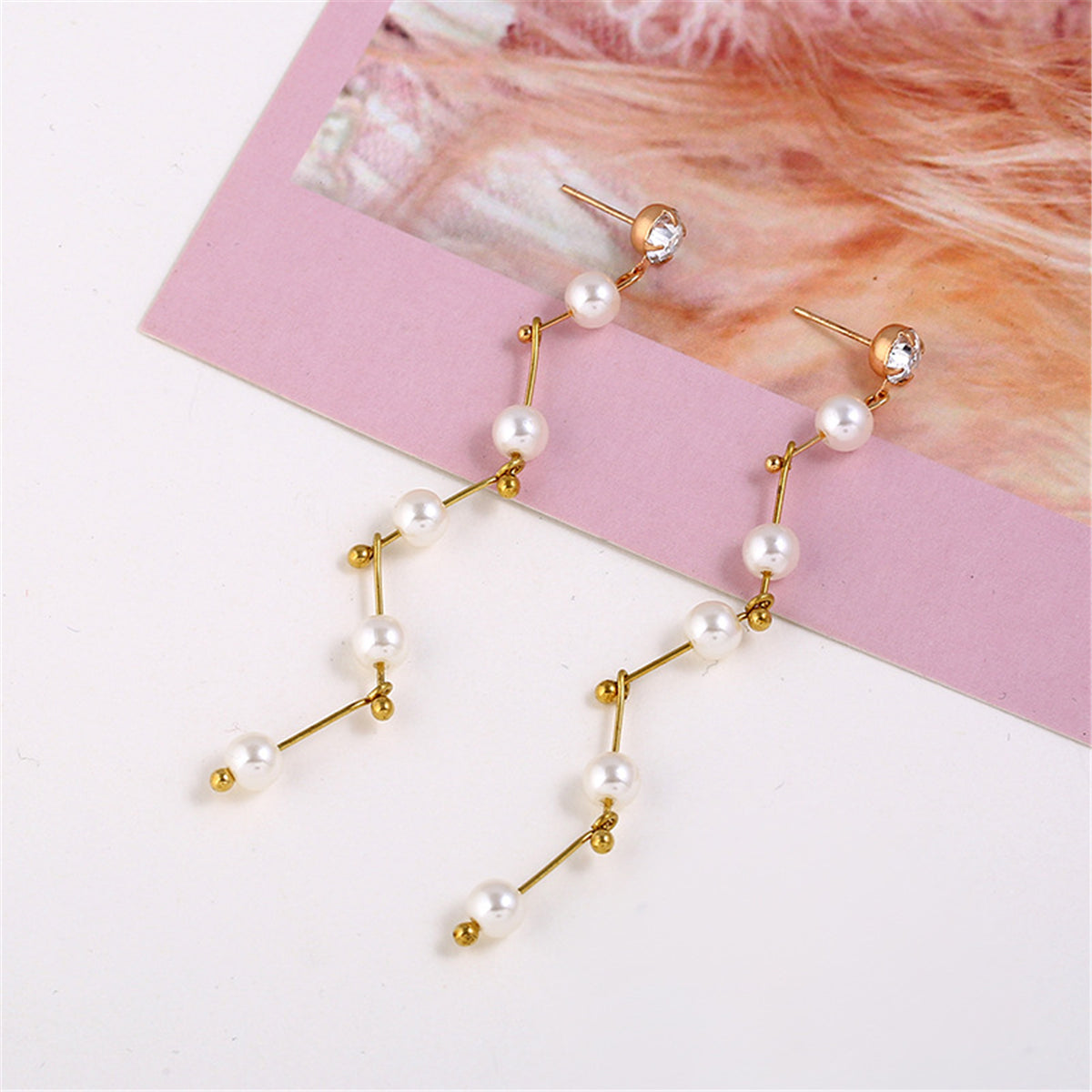 Pearl & Cubic Zirconia 18K Gold-Plated Linking Drop Earrings