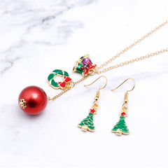 Green & 18K Gold-Plated Christmas Tree Earrings & Wreath Pendant Necklace