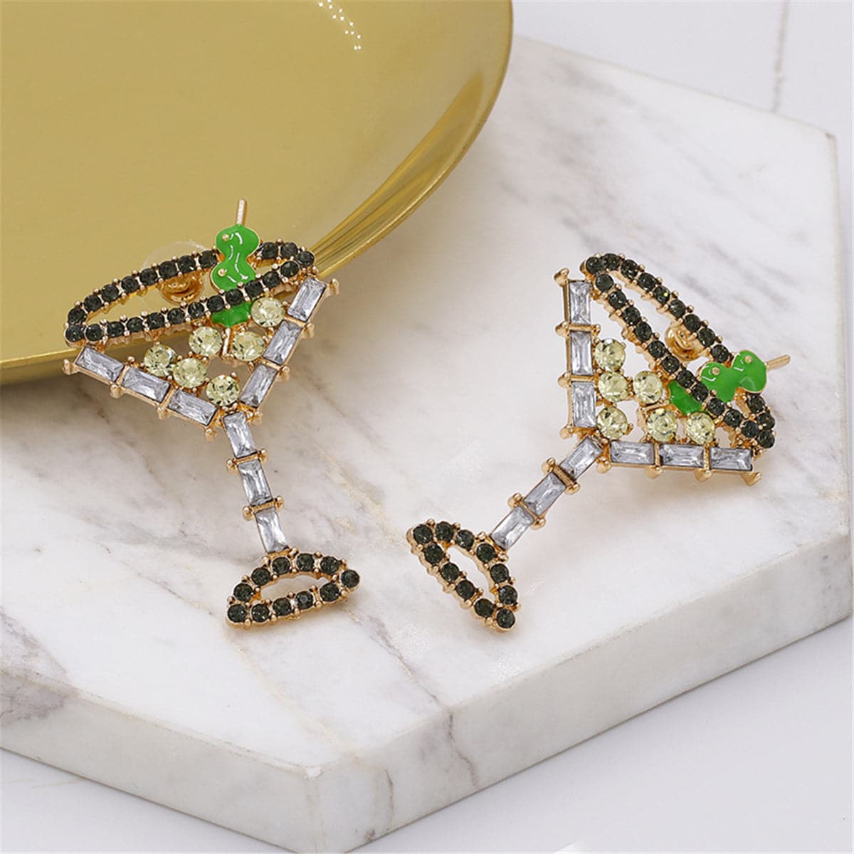 Yellow Crystal & Cubic Zirconia Martini Drop Earrings