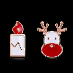 Red Enamel & 18K Rose Gold-Plated Candle & Deer Stud Earrings