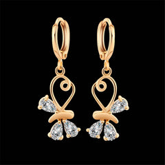 cubic zirconia & 18k Gold-Plated Loop Butterfly Drop Earrings - streetregion