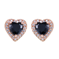 Black Crystal & Cubic Zirconia 18K Rose Gold-Plated Halo Heart Stud Earrings