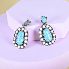 Blue Turquoise & White Resin Oval Drop Earrings