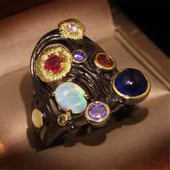 Jewel-Tone Crystal & 18K Gold-Plated Rattan Ring