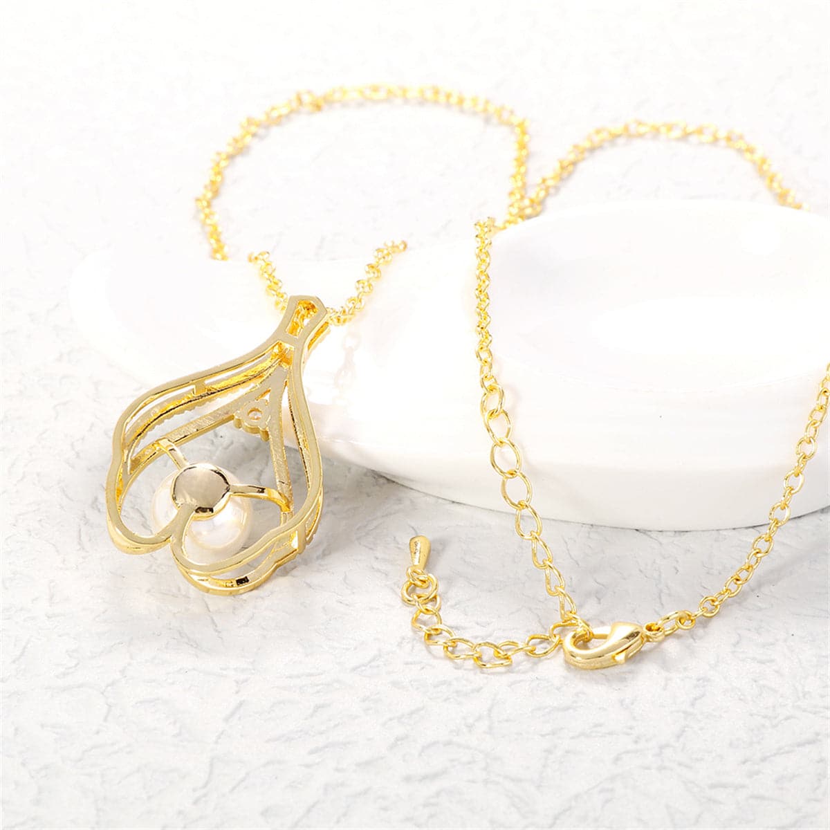 White Pearl & Cubic Zirconia 18K Gold-Plated Heart Pendant Necklace