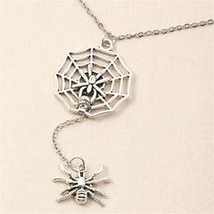 Silver-Plated Spider & Web Drop Necklace