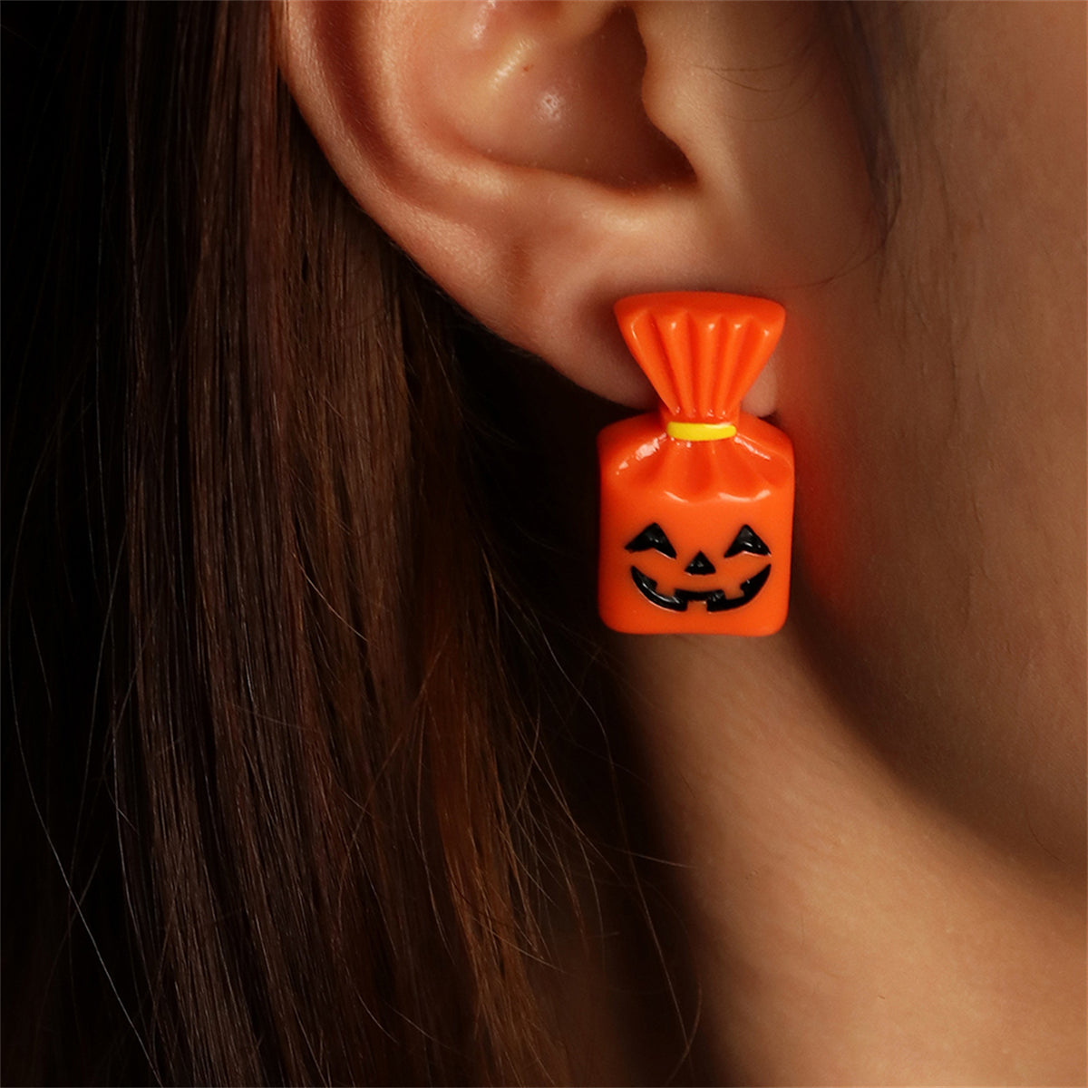 Orange & Silver-Plated Pumpkin Candy Stud Earrings