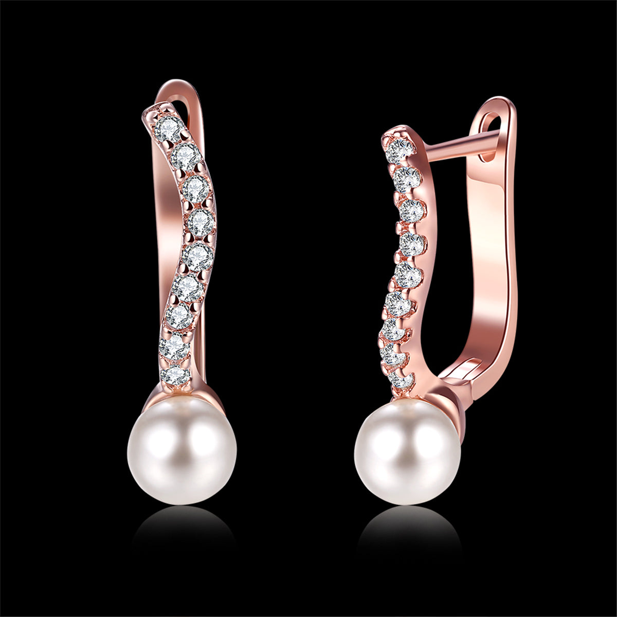 Pearl & 18K Rose Gold-Plated Huggie Earrings