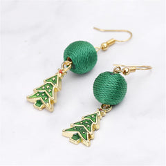 Green Polyster & Enamel 18K Gold-Plated Christmas Tree & String Ball Drop Earrings