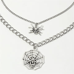 Silver-Plated Spider & Web Pendant Necklace Set