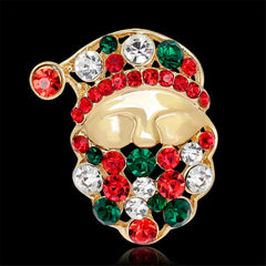 Cubic Zirconia & 18K Gold-Plated Santa Claus Brooch