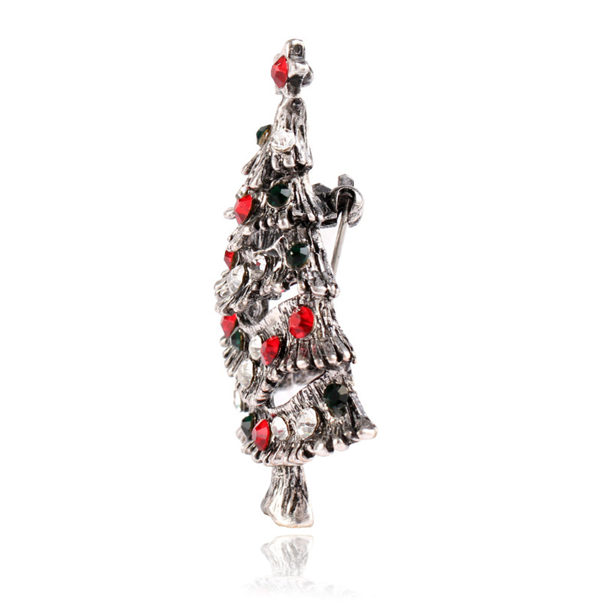 Red & Black Cubic Zirconia Openwork Christmas Tree Brooch