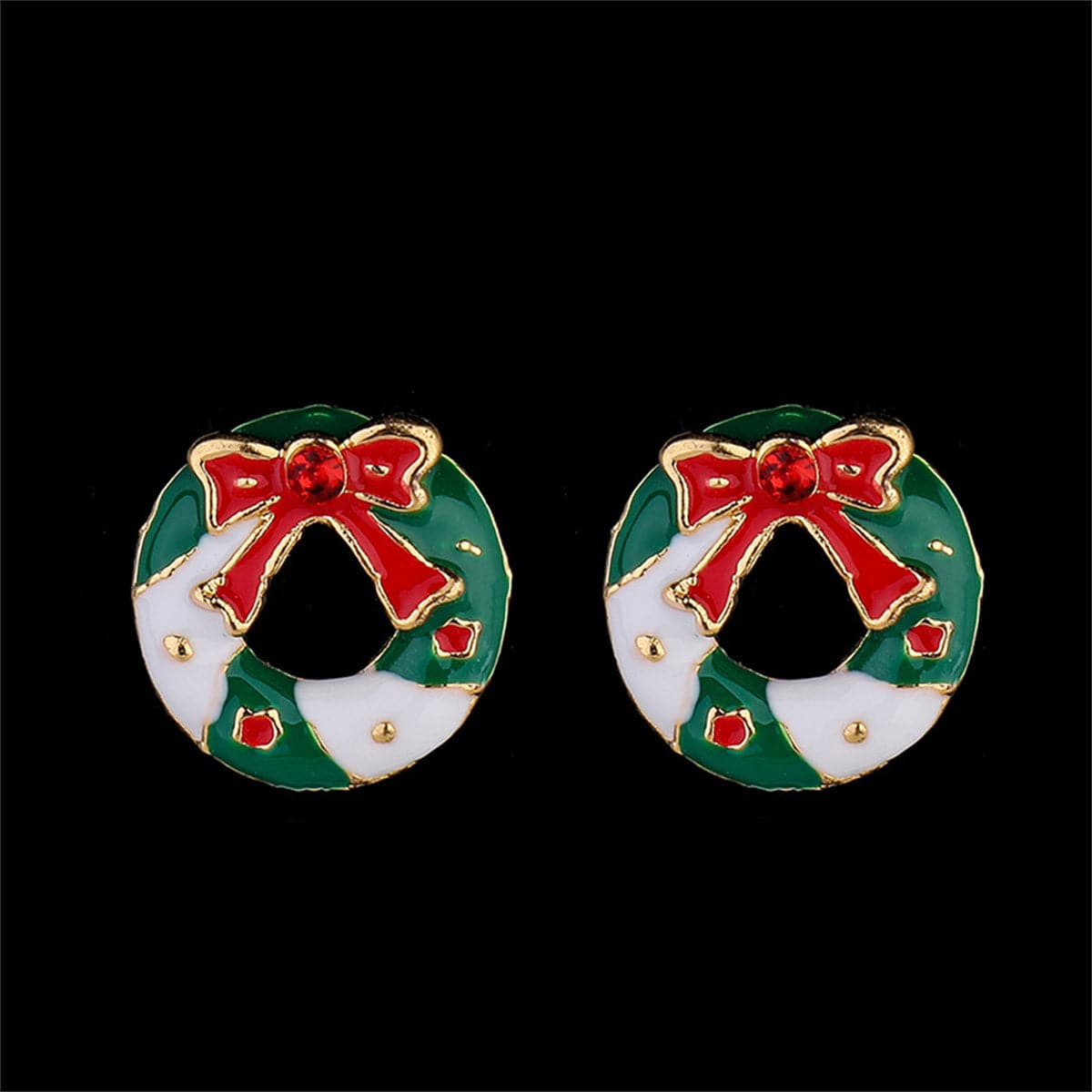 Green Cubic Zirconia & 18K Gold-Plated Christmas Wreath Stud Earrings