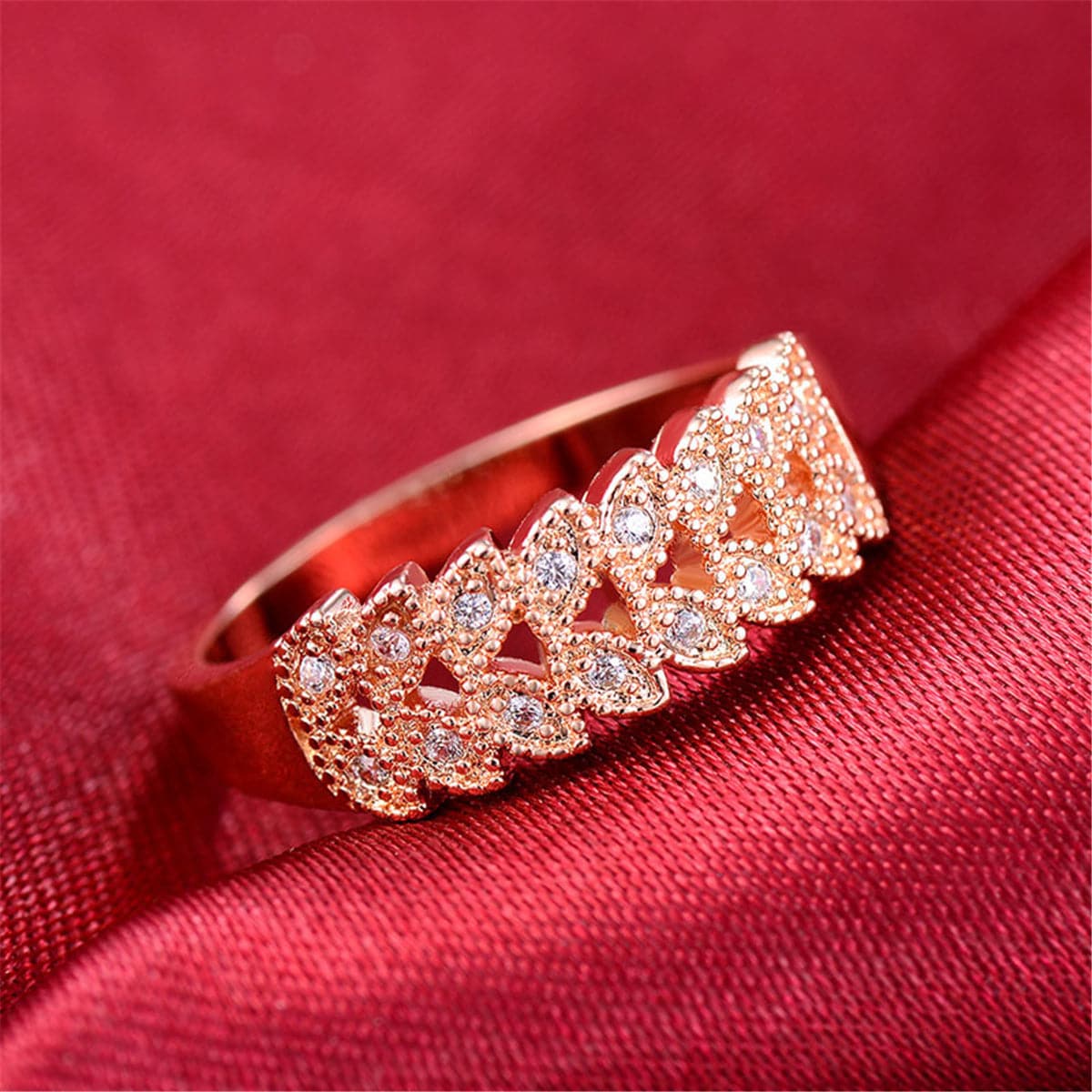 cubic zirconia & 18k Rose Gold-Plated Two Leaves Band - streetregion