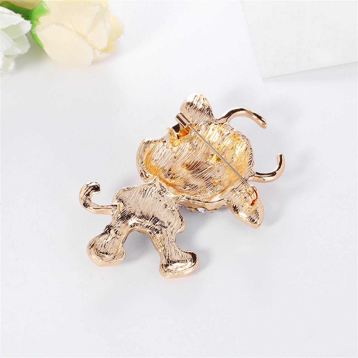 Clear Cubic Zirconia & Gray Enamel Cattle Brooch