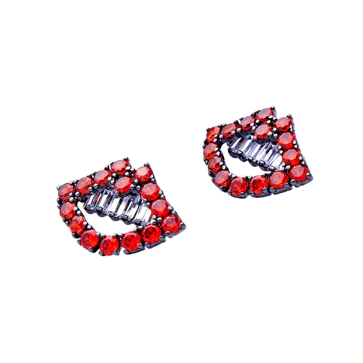 Red & Silver-Plated Lips Stud Earrings With Swarovski® Crystals - streetregion