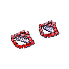 Red & Silver-Plated Lips Stud Earrings With Swarovski® Crystals - streetregion