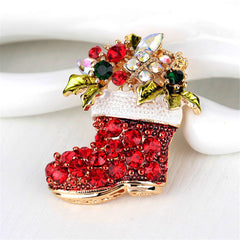 Cubic Zirconia & 18K Gold-Plated Stocking Brooch