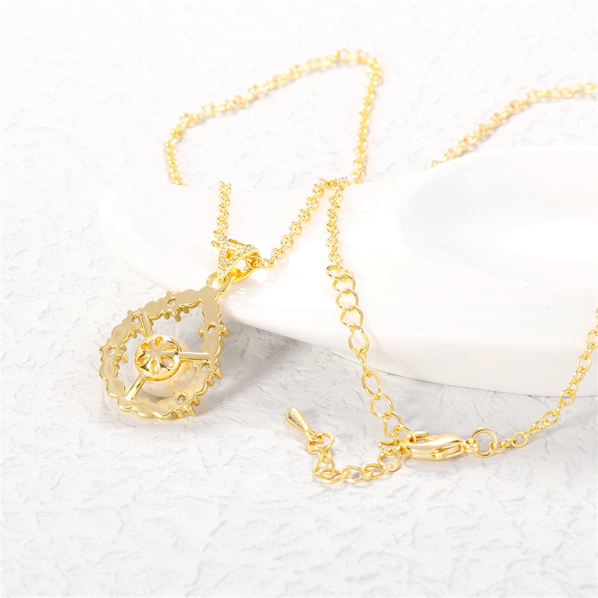 White Pearl & Cubic Zirconia 18K Gold-Plated Drop Pendant Necklace