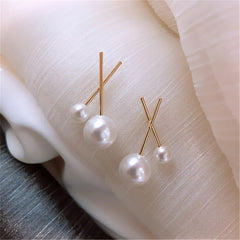 Pearl & 18K Gold-Plated Cross Stud Earrings