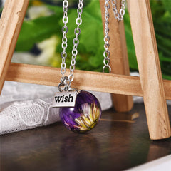 Purple Forget-Me-Not & Silver-Plated 'Wish' Pendant Necklace