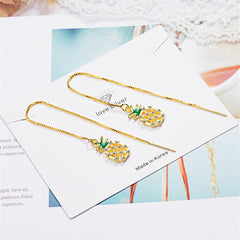 Cubic Zirconia & Enamel 18K Gold-Plated Applepine Threader Earrings