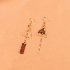 Wood & 18K Gold-Plated Openwork Triangle Asymmetrical Drop Earrings