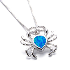 Blue Opal Crab Pendant Necklace