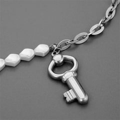 Pearl & Silver-Plated Key Pendant Necklace