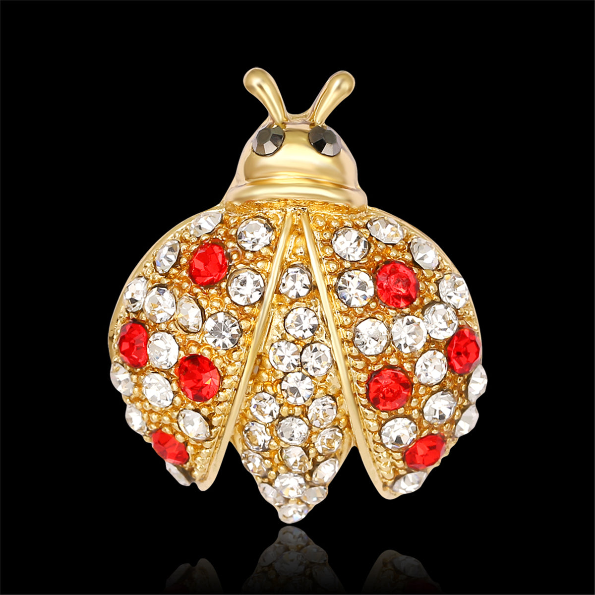 Cubic Zirconia & 18K Gold-Plated Ladybug Brooch