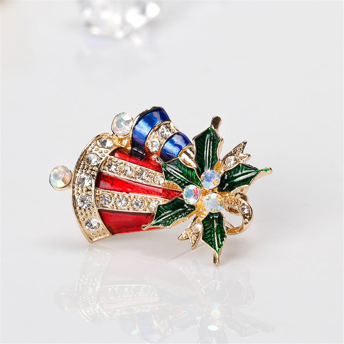 Cubic Zirconia & 18K Gold-Plated Stripe Dual Bell Brooch