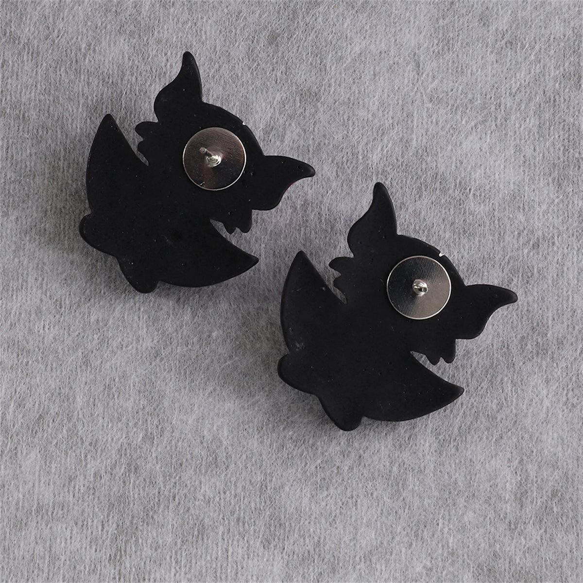 Black & Silver-Plated Bat Stud Earrings