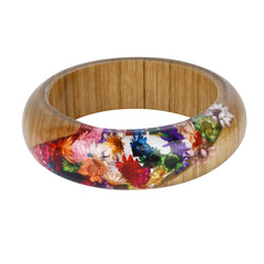 Multicolor Dried Flower Wooden Bangle