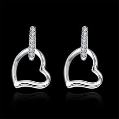 cubic zirconia & Silver-Plated Hollow Heart Drop Earrings - streetregion