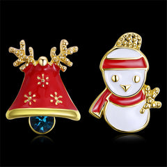 Crystal & Enamel 18K Gold-Plated Jingle Bell & Snowman Stud Earrings