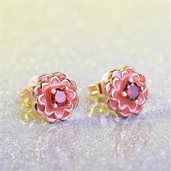 Red Crystal & 18K Rose Gold-Plated Peony Stud Earrings